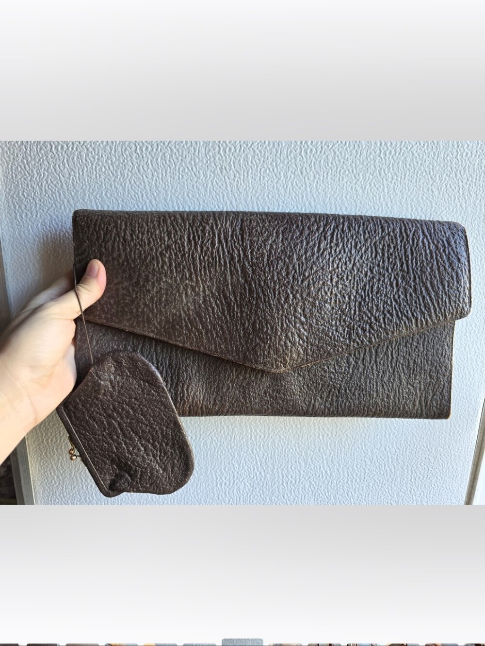 Vintage Western Rugged Clutch Men's Brown Leather Envelope Clutch Coin Pouch 90s